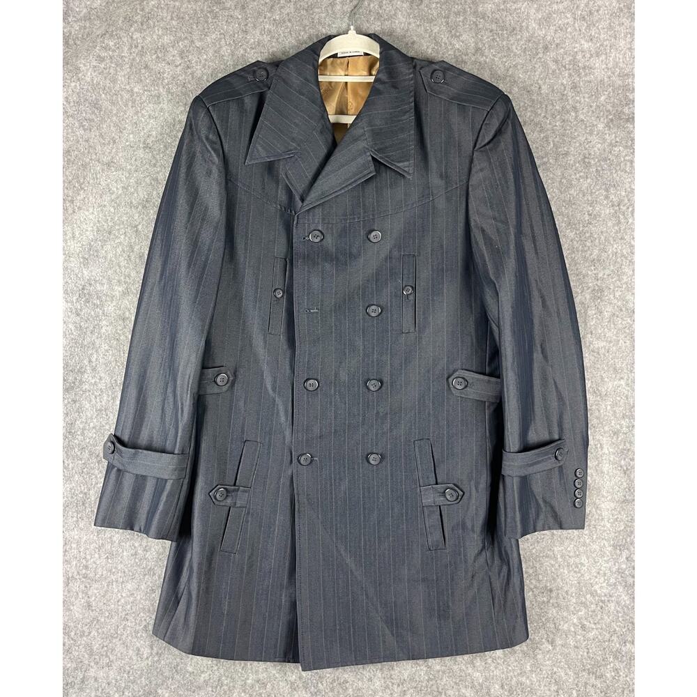 EJ Samuel Overcoat Blazer Jacket Mens 40L Blue‎ Stripe Double Breasted Classic